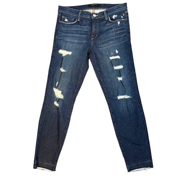 J Brand Premium Denim Blue Jeans Cropped Factory Distressed Women's Size 28 - Picture 2 of 6